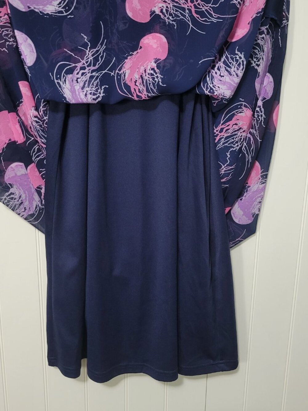 ModCloth 50s 60s Retro Whimsical Navy Jellyfish Ocean Sea Print Chiffon Dress XL - Picture 9 of 14